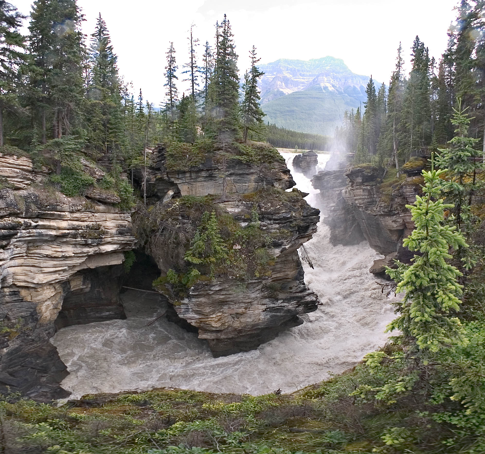 wideangle photo of Athabasca Falls